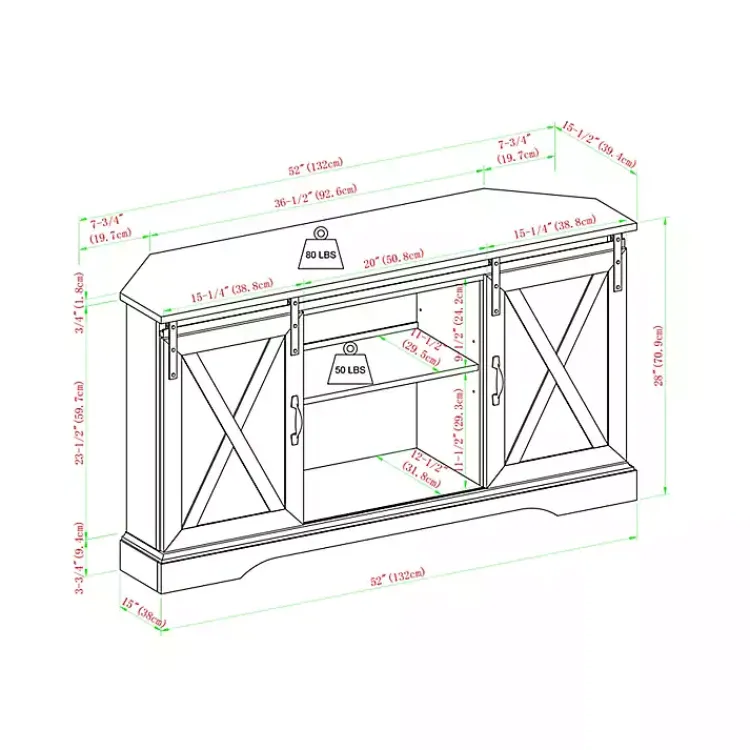 Kirklands Home White Oak Sliding Barn Doors Corner TV Stand Ivory