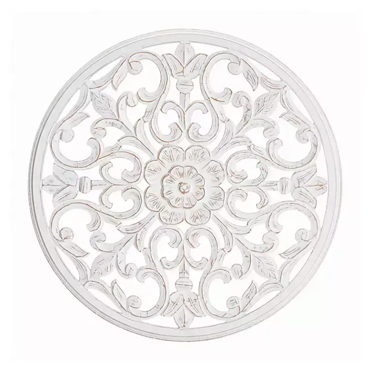 Kirklands Home Round Medallion Wood Plaque White
