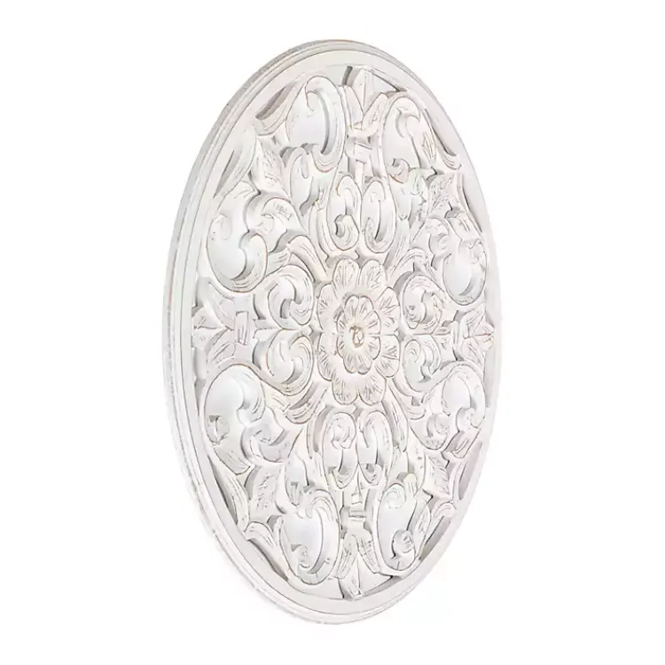 Kirklands Home Round Medallion Wood Plaque White