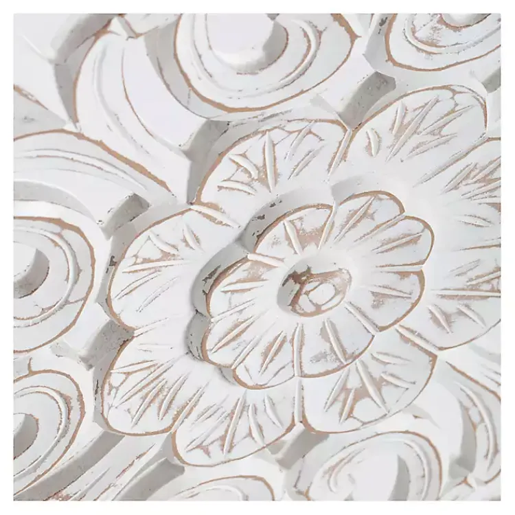 Kirklands Home Round Medallion Wood Plaque White
