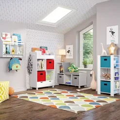 Kirklands Home Storage Tower Bookshelf with 2 Navy Bins White Outlet