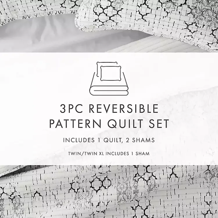 Kirklands Home White Trellis Reversible 3-pc. Queen Quilt Set Discount
