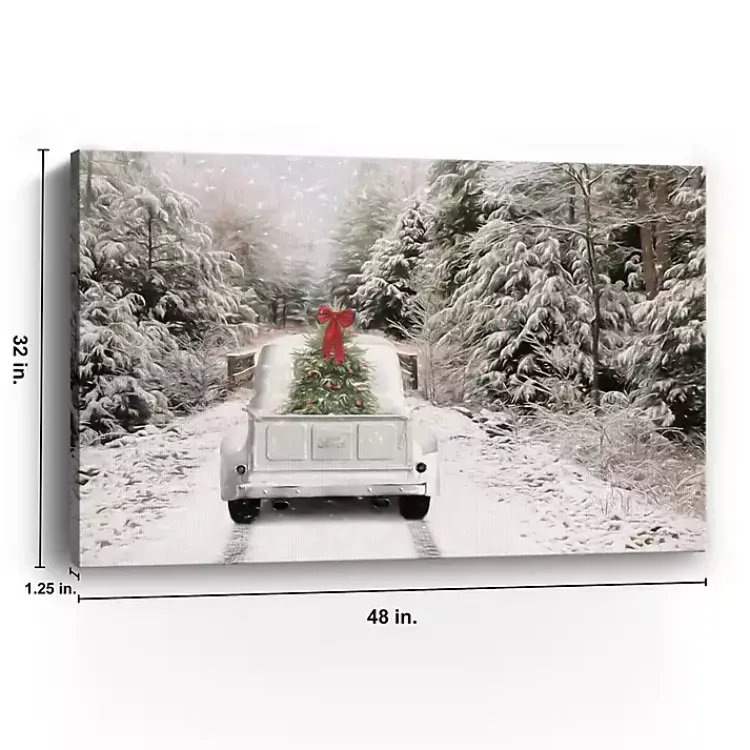 Christmas Art & Wall Decor>Kirklands Home Vintage Truck and Trees Canvas Art Print White