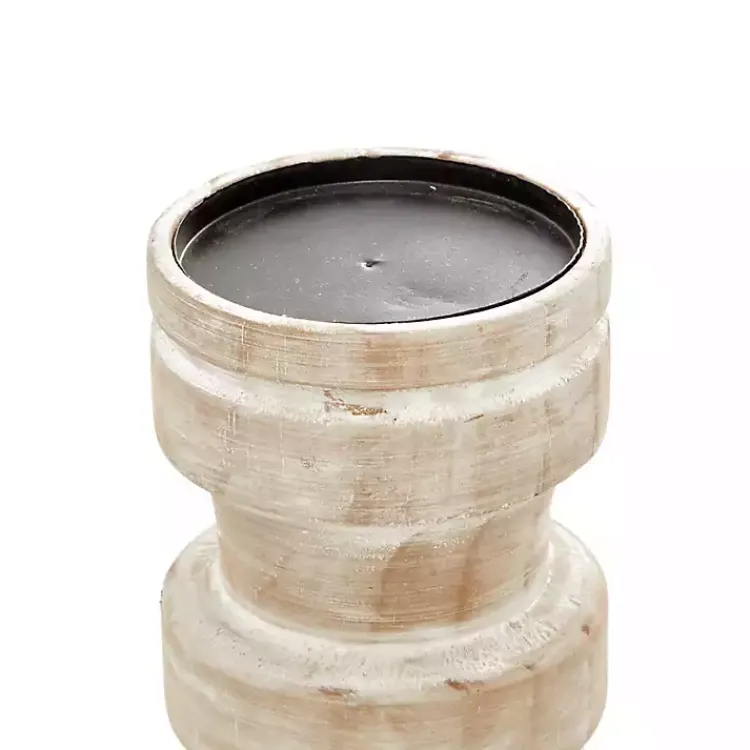 Candle Holders>Kirklands Home White Washed Wood Column Candle Holders, Set of 3