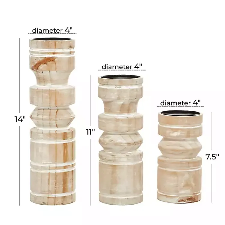 Candle Holders>Kirklands Home White Washed Wood Column Candle Holders, Set of 3