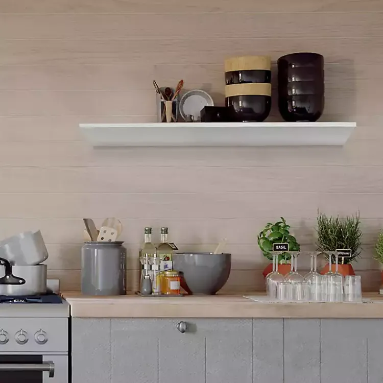 Kirklands Home White Wedge Wood Large Floating Shelf