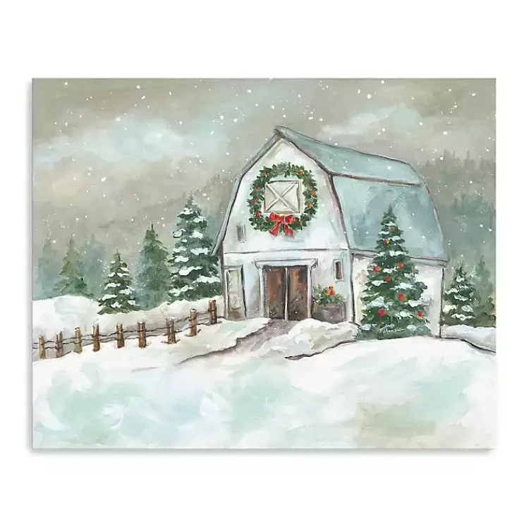 Christmas Art & Wall Decor>Kirklands Home White Winter Barn Canvas Art Print, 30x24 in.
