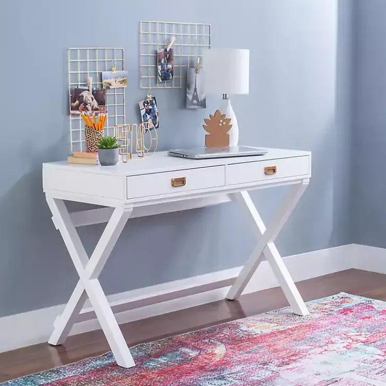 Kirklands Home Wood 2-Drawer X-Frame Desk White Hot