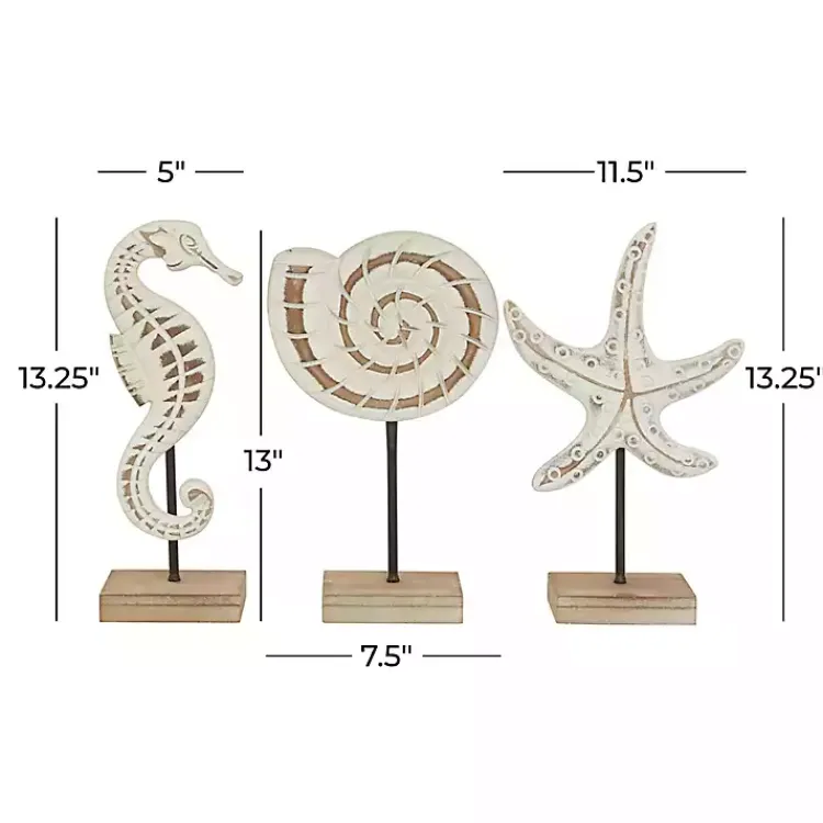 Statues & Figurines>Kirklands Home White Wood Sea Creature Statues, Set of 3