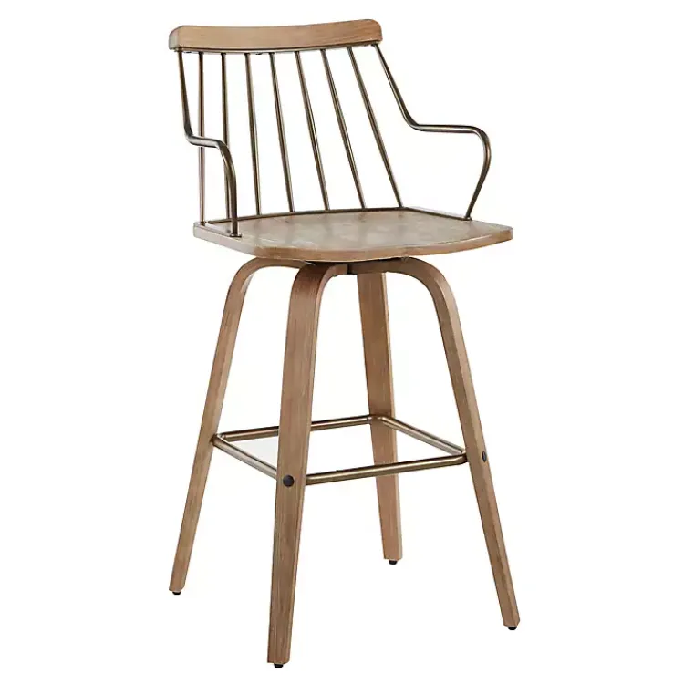 Kirklands Home Whitewash Poplar Wood Swivel Counter Stool Tan Online