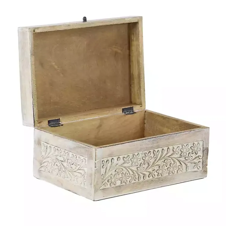 Baskets & Boxes>Kirklands Home washed Floral Carved Wood Boxes, Set of 3 White
