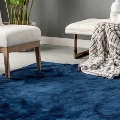 Kirklands Home Whitlow Navy Shag Washable Area Rug, 8x10 Blue Outlet