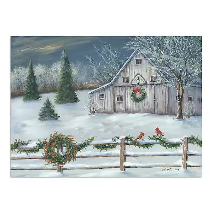 Christmas Art & Wall Decor>Kirklands Home Winter Barn Landscape Canvas Art Print