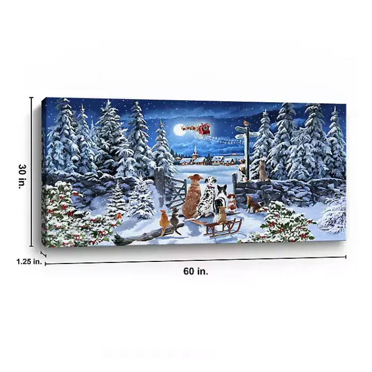 Christmas Art & Wall Decor>Kirklands Home Winter Pets Watching Santa Canvas Art Print