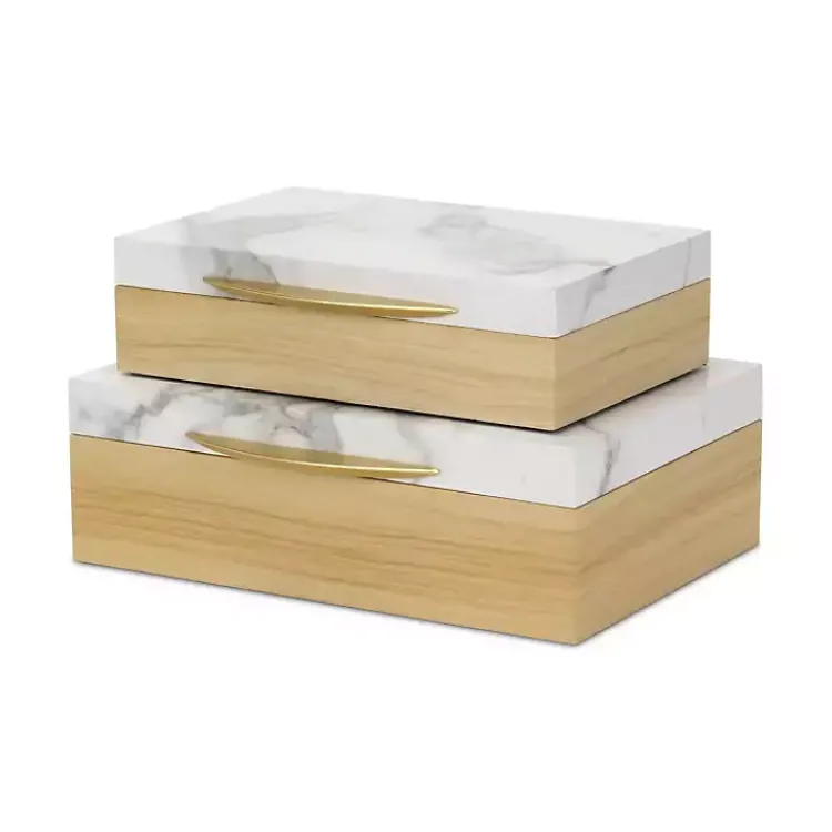 Baskets & Boxes>Kirklands Home Wood and Faux Marble Rectangular Boxes, Set of 2
