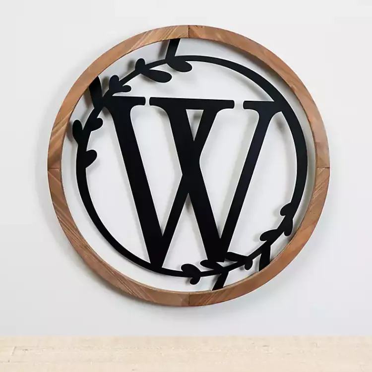Kirklands Home Wood and Metal Laurel Monogram W Plaque New