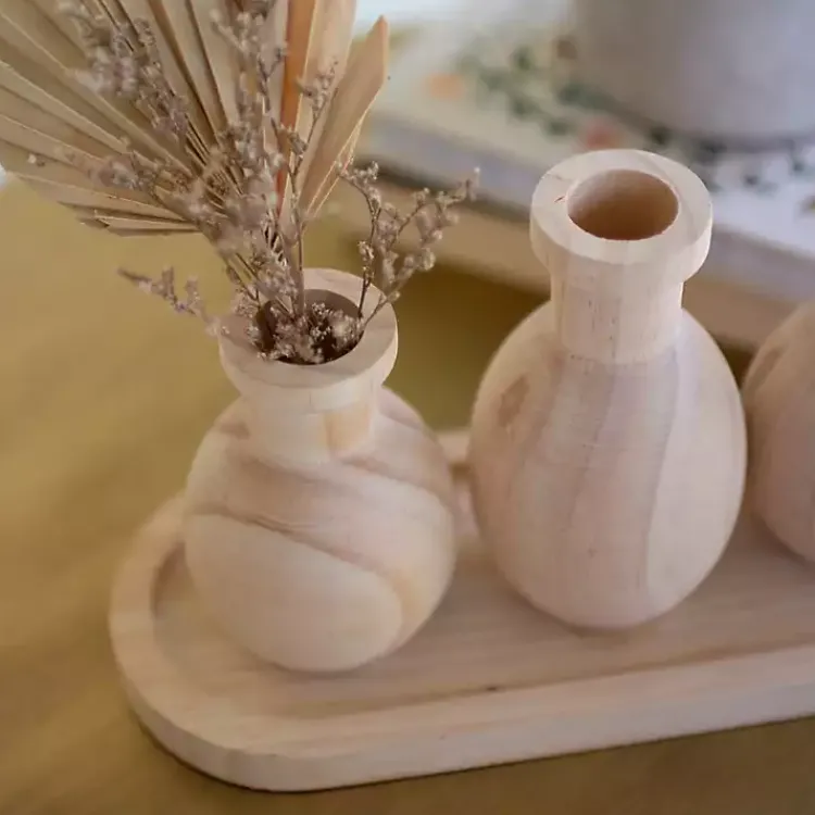 Vases>Kirklands Home Wooden Bud Vases on Tray Tan