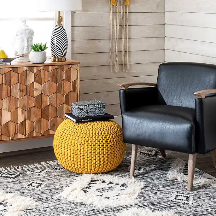 Poufs & Floor Cushions>Kirklands Home Chain Knitted Round Pouf Yellow
